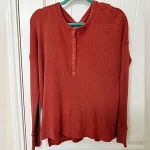 Aerie Brick Red Waffle Knit Oversized Henley